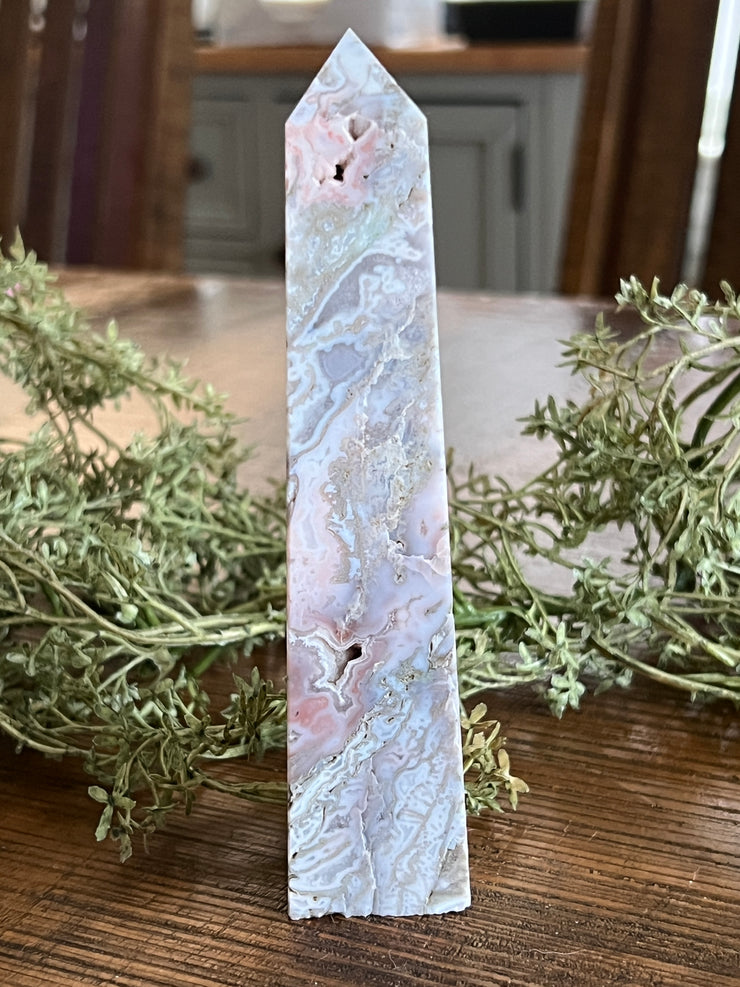 Pink Moss Agate Tower 6"